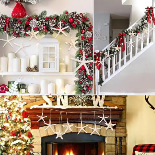 15pcs 2.3-4.3 Inch Starfish Hanging Christmas Tree Ornaments Star Fish Shells Decor For Crafts